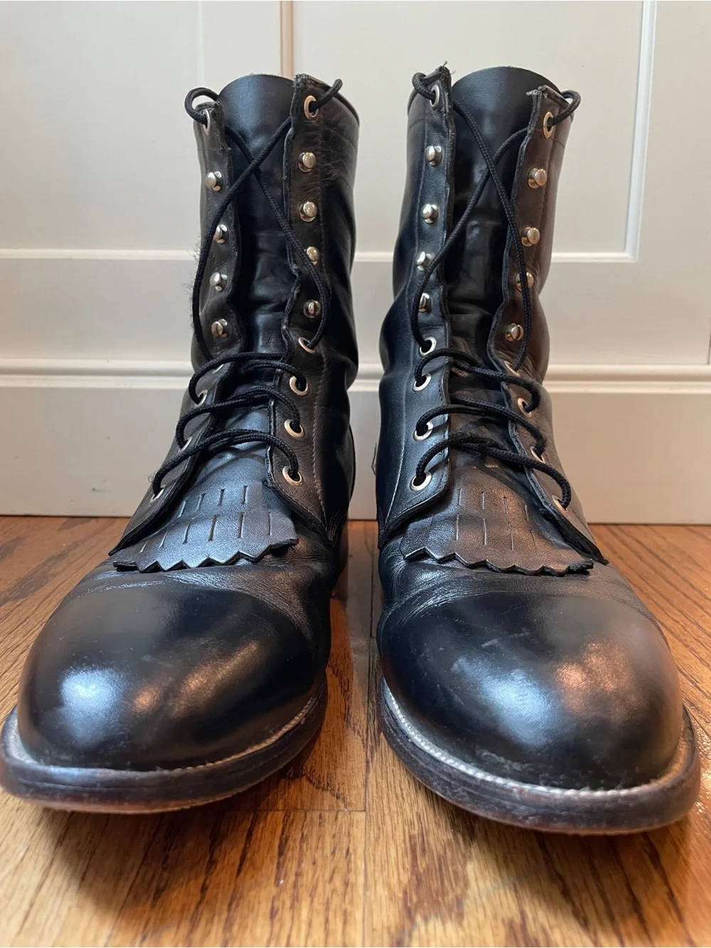 Vintage Justin 506 Black Leather Lace Up Kiltie Roper Boots Men’s 11 D USA